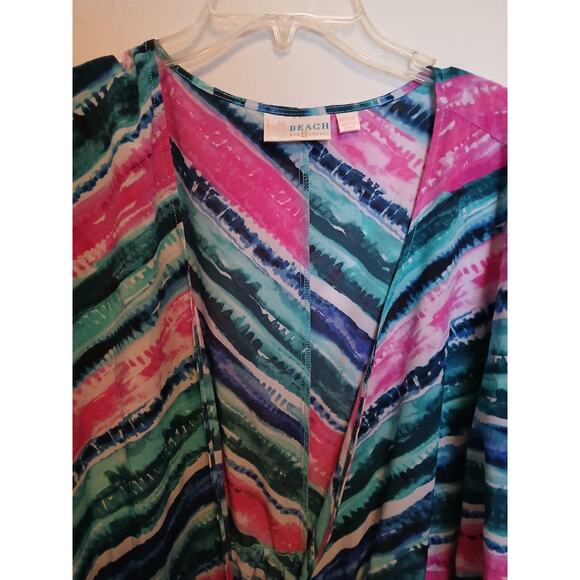 Belle Beach 2X 2XP 3X 3XP Silky Pink Green Swimsuit Cover Up Tie at Waist Robe - Picture 3 of 3